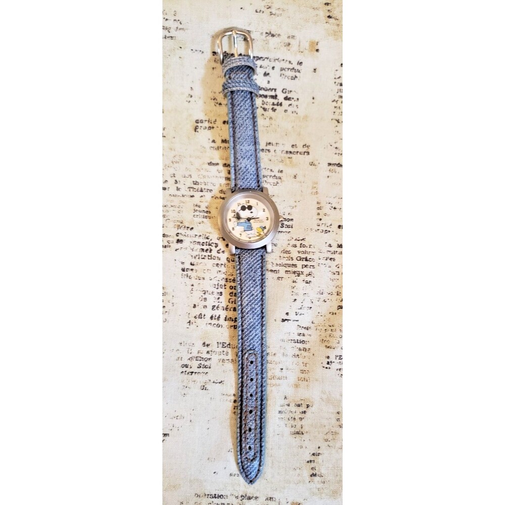 Vintage Armitron Peanuts Snoopy Joe Cool & Woodstock Watch with Denim Look Ban - Picture 12 of 14